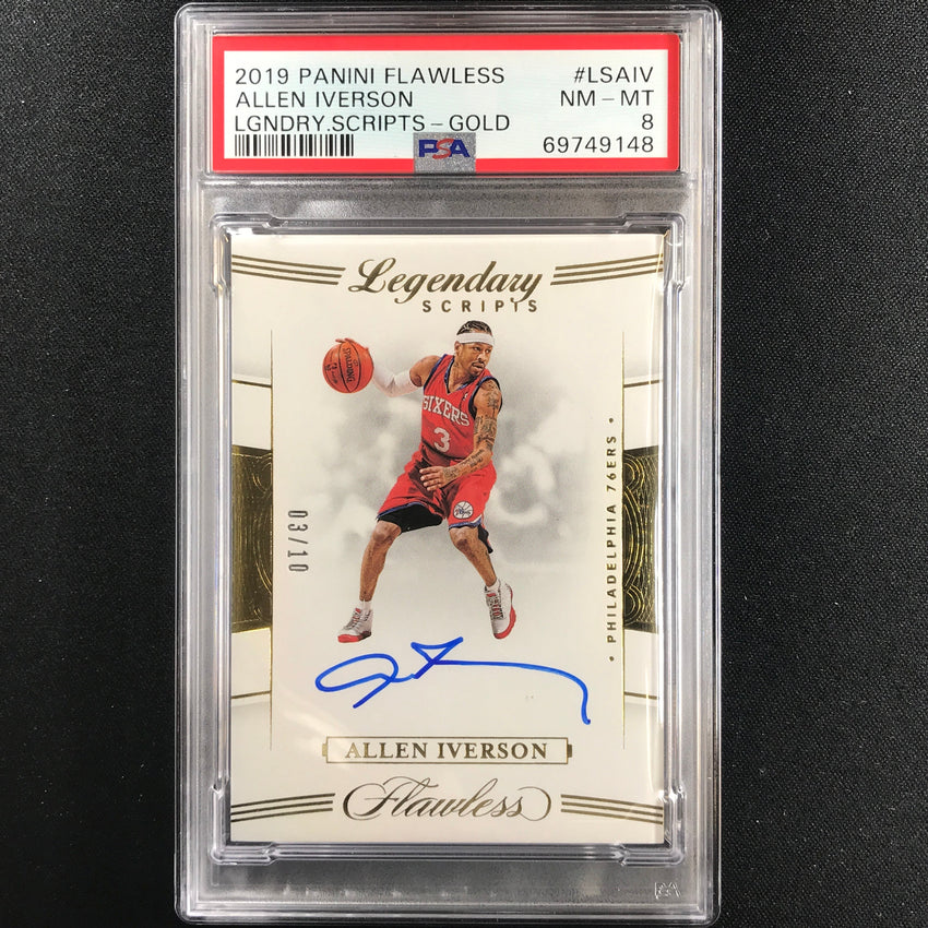 2019-20 Flawless Allen Iverson Legendary Scripts Auto Gold 3/10 PSA 8