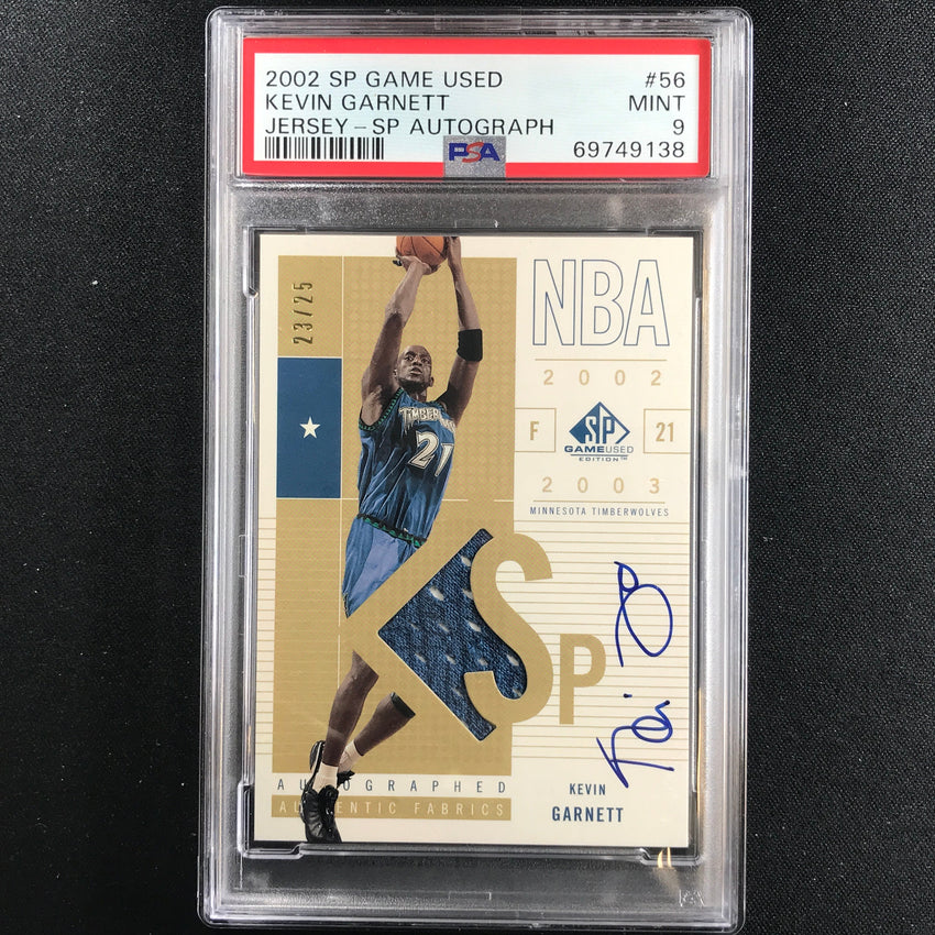 2002-03 Sp Game Used Kevin Garnett Authentic Fabrics Jersey Auto 23/25 PSA 9