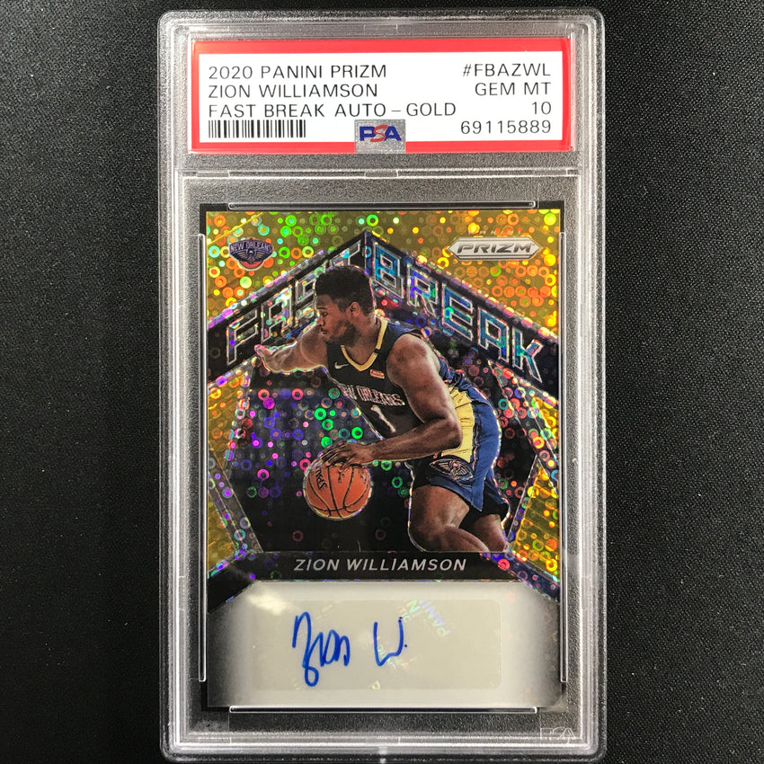 2020-21 Prizm Zion Williamson Fast Break Signatures Auto Gold Disco 3/10 Psa 10