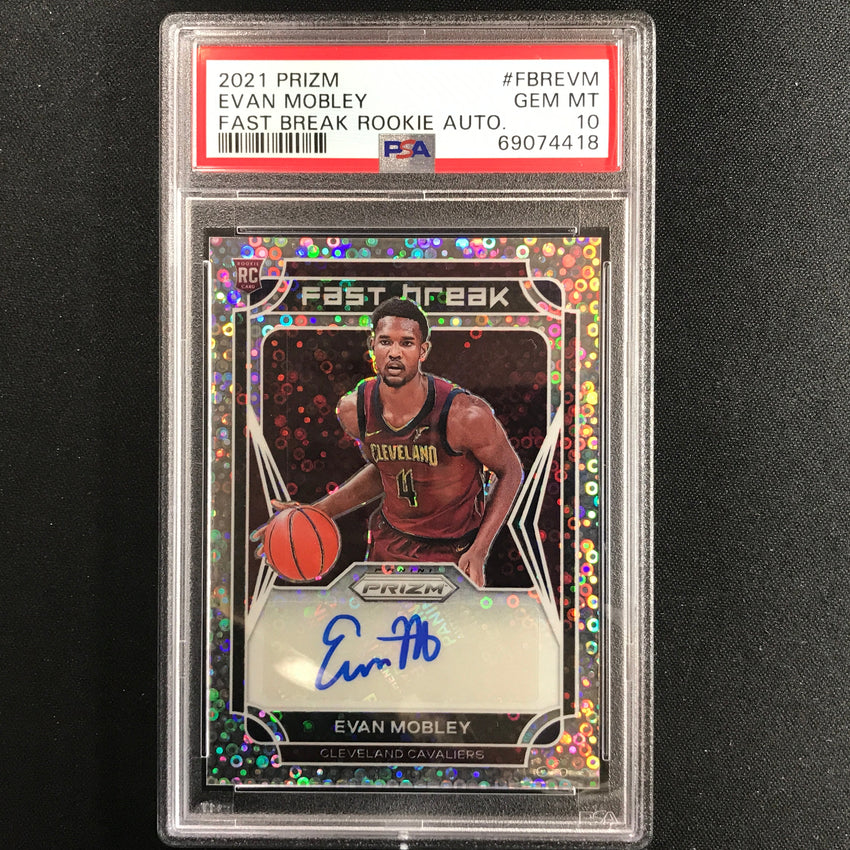 2021-22 Prizm Evan Mobley Fast Break Rookie Auto Silver Disco No Evm PSA 10 418