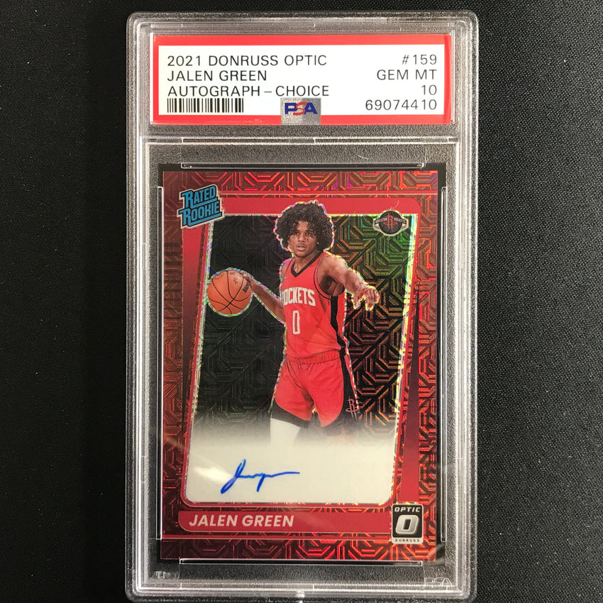 2021-22 Donruss Optic Jalen Green Rated Rookie Auto Choice Red No 159 PSA 10 410