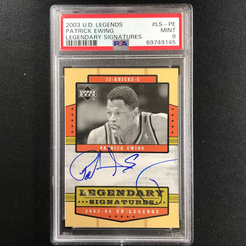 2003-04 Upper Deck Legends Patrick Ewing Legendary Signatures Auto No Pe PSA 9 145