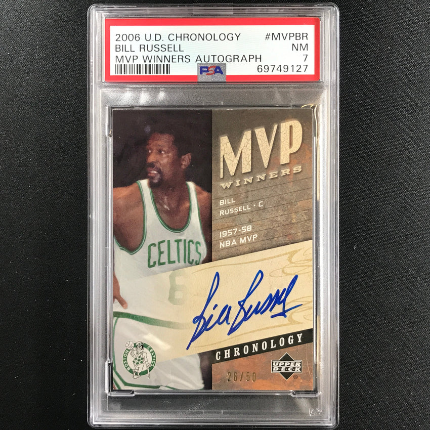 2006-07 Upper Deck Chronology Bill Russell Mvp Winners Auto 26/50 PSA 7