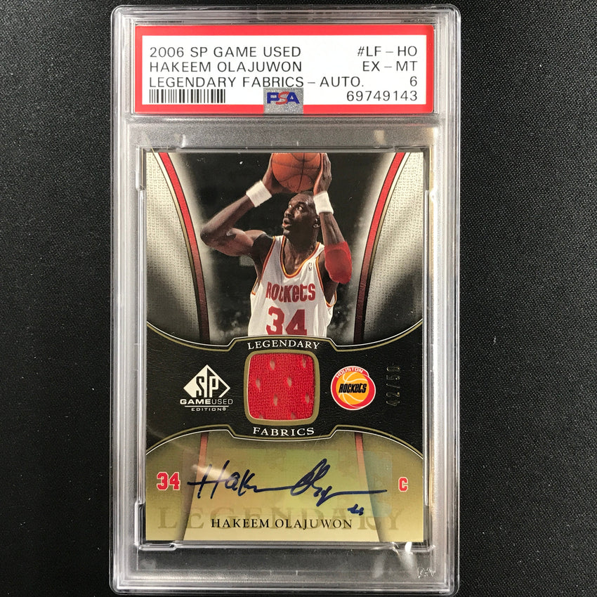 2006-07 Sp Game Used Hakeem Olajuwon Legendary Fabrics Jersey Auto 42/50 PSA 6