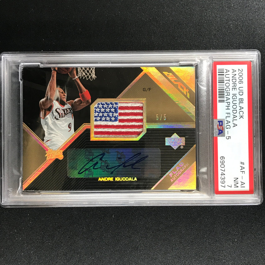 2006-07 Upper Deck Black Andre Iguodala Usa Flag Autograph Gold 5/5 Psa 7