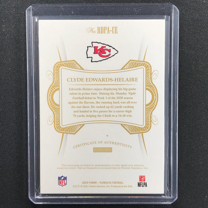 2021 Flawless Clyde Edwards-helaire 2020 Update Rookie Dual Patch Auto 19/20