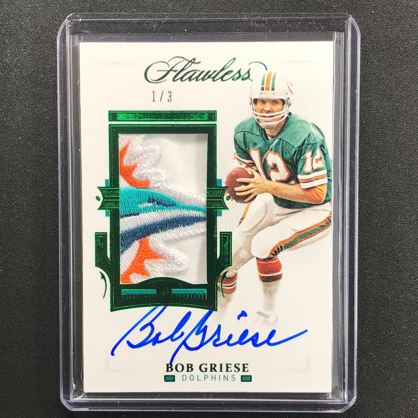2021 Flawless Bob Griese Patch Autographs Emerald 3/3