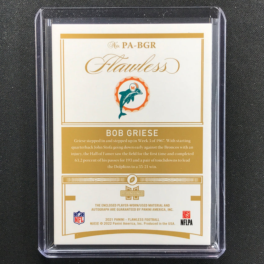2021 Flawless Bob Griese Patch Autographs Emerald 3/3