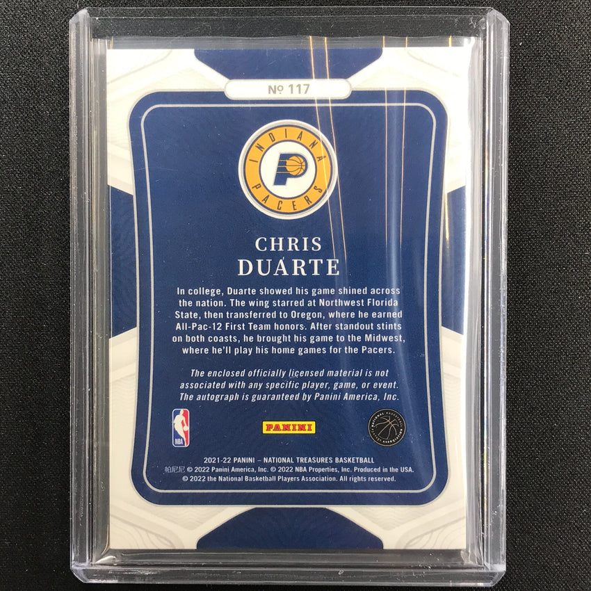2021-22 National Treasures Chris Duarte Rookie Patch Auto Pink 6/25