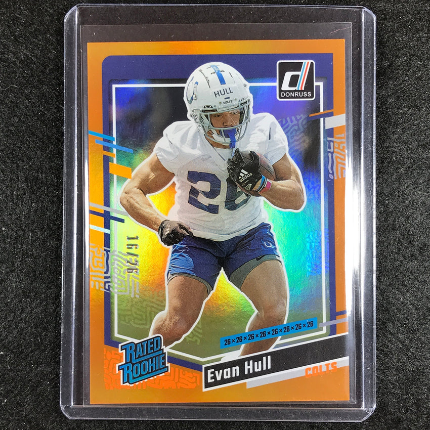2023 Donruss Football Evan Hull Rated Rookie Base Jersey Number 16/26
