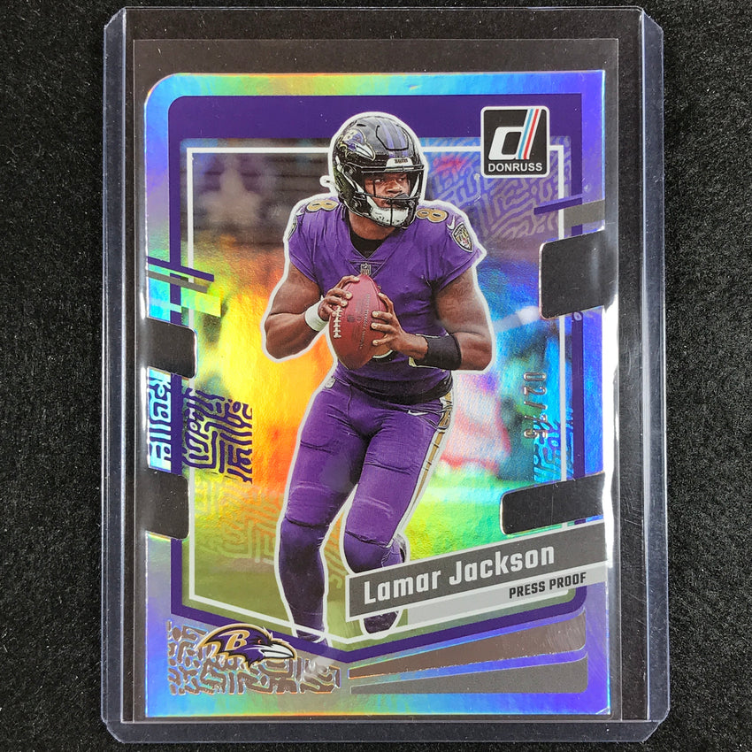 2023 Donruss Football Lamar Jackson Base Press Proof Silver Die-cut 2/75