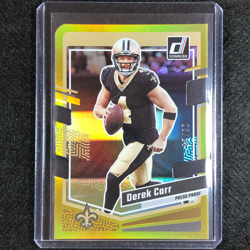 2023 Donruss Football Derek Carr Base Press Proof Gold Die-cut 6/25