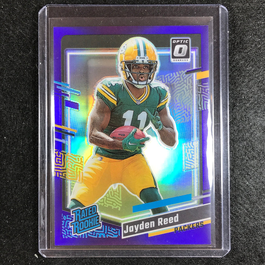 2023 Donruss Football Jayden Reed Optic Rated Rookie Preview Purple 37/50