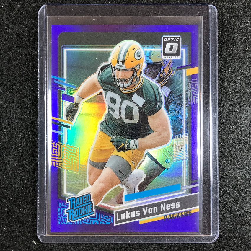 2023 Donruss Football Lukas Van Ness Optic Rated Rookie Preview Purple 17/50