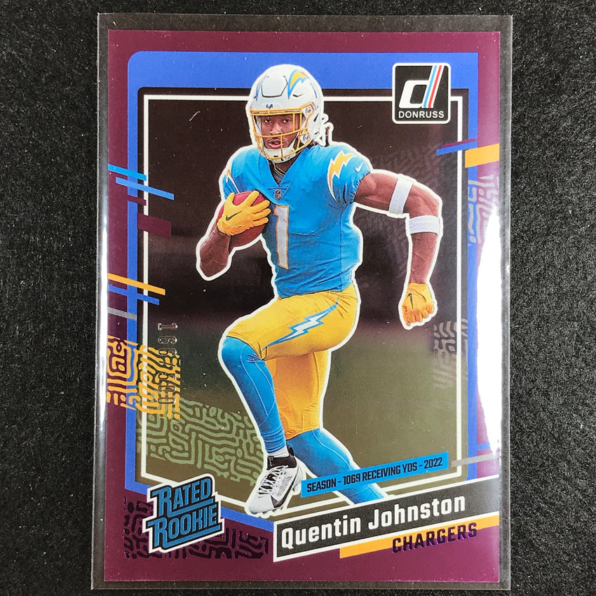 2023 Donruss Football Quentin Johnston Rated Rookie Season Stat Line 166/500