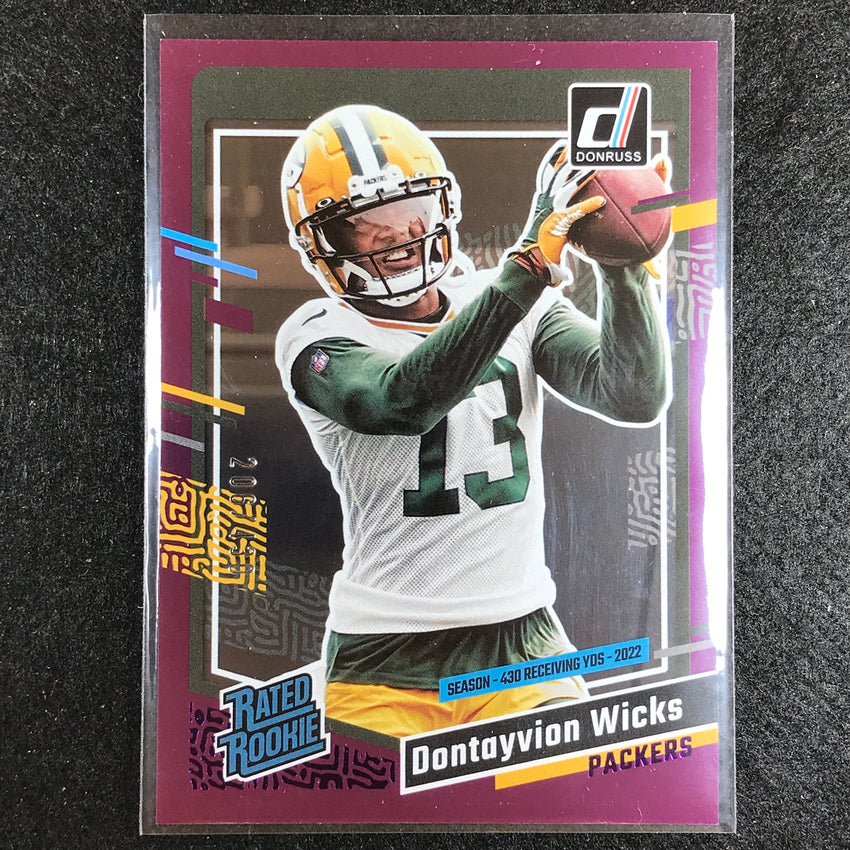 2023 Donruss Football Dontayvion Wicks Rated Rookie Season Stat Line 206/430