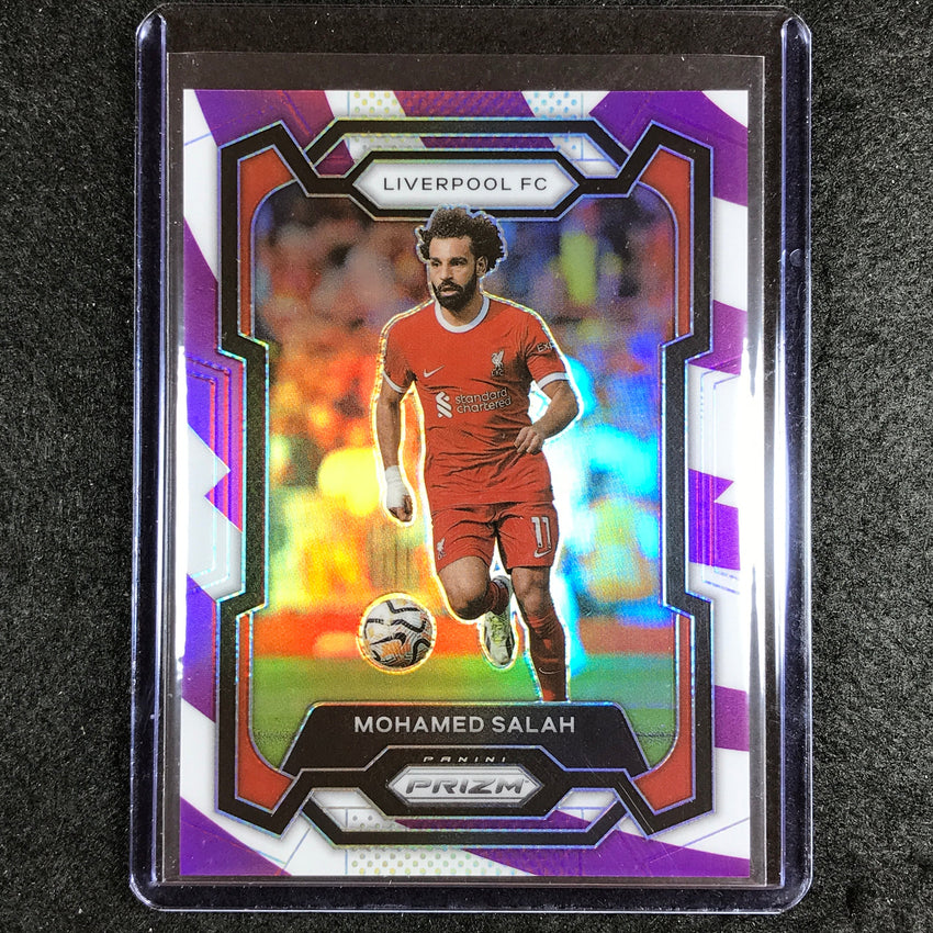 2023-24 Prizm Epl Mohamed Salah Base Purple And White Stripes 66/92 No 73