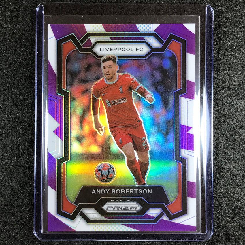 2023-24 Prizm Epl Andy Robertson Base Purple And White Stripes 22/92 No 80