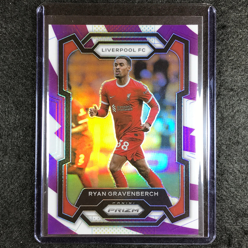 2023-24 Prizm Epl Ryan Gravenberch Base Purple And White Stripes 4/92 No 89