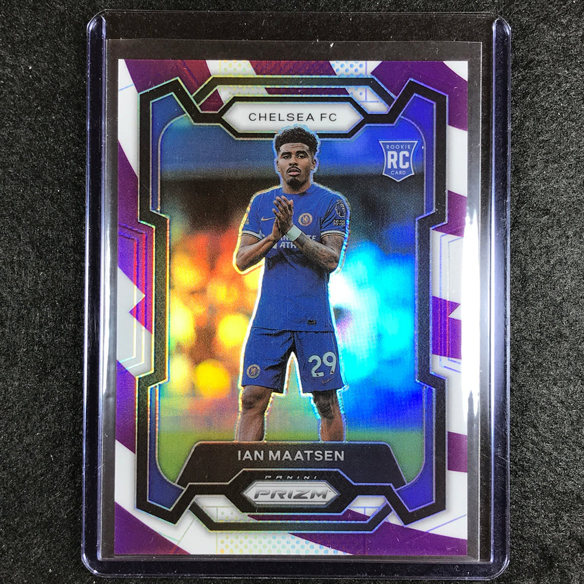 2023-24 Prizm Epl Ian Maatsen Rookie Base Purple And White Stripes 12/92 No 194