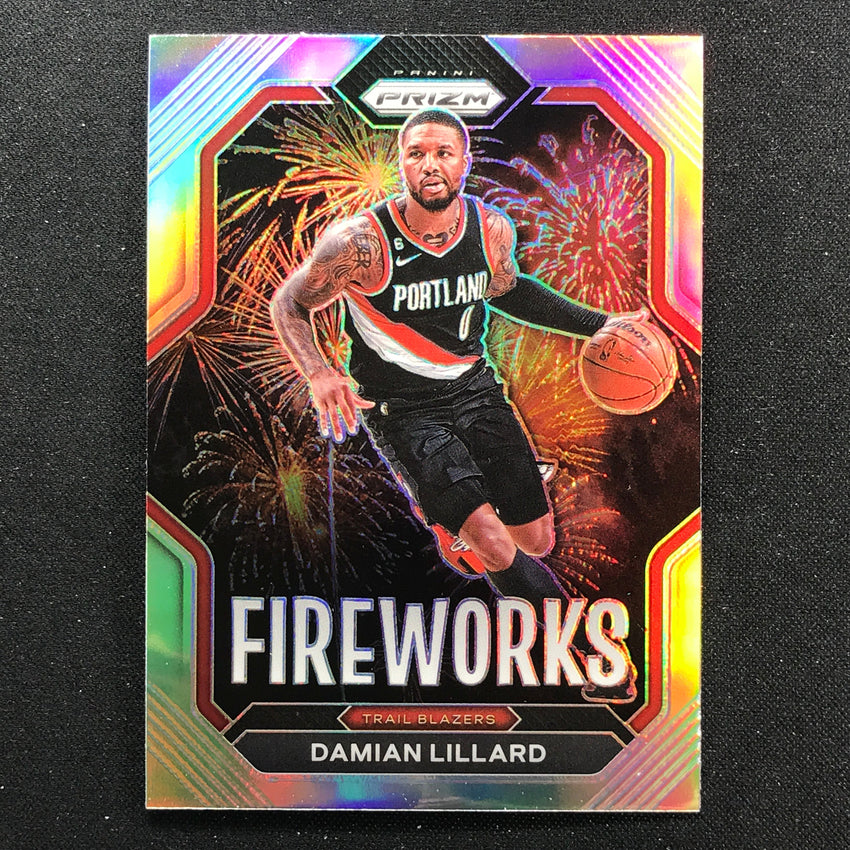 2022-23 Prizm Damian Lillard Fireworks Silver Prizm No 3