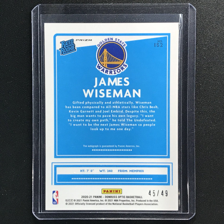 2020-21 Donruss Optic James Wiseman Rated Rookie Signatures Auto Blue 45/49