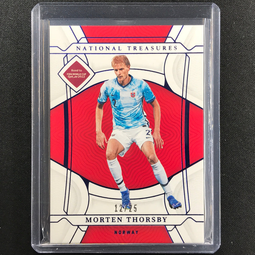 2022 National Treasures World Cup Qatar Morten Thorsby Base Sapphire 12/25