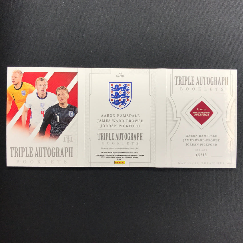 Auto Booklet Grade 2022 National Treasures World Cup Ramsdale Pickford Triple Auto Bookle ...