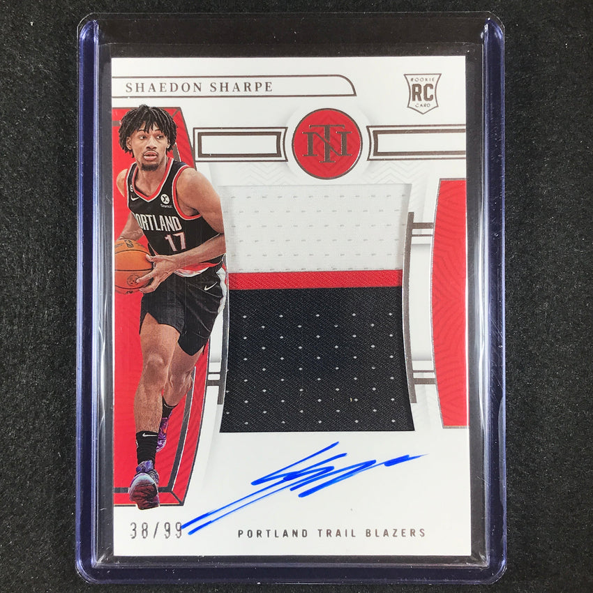 2022-23 National Treasures Shaedon Sharpe Rookie Patch Auto Silver 38/99 No 131