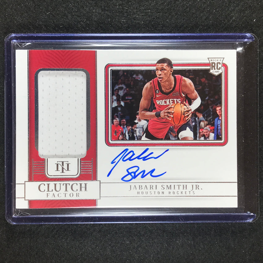 2022-23 National Treasures Jabari Smith Clutch Factor Rookie Jersey Auto 43/49