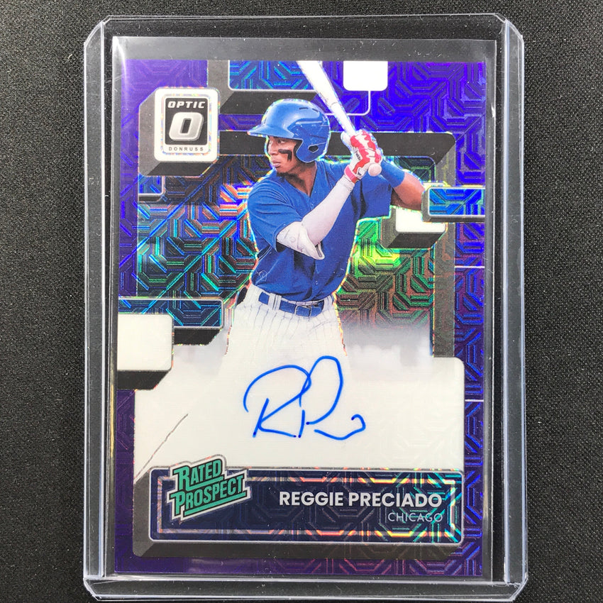2022 Donruss Optic Reggie Preciado Rated Prospect Auto Purple Mojo 6/15