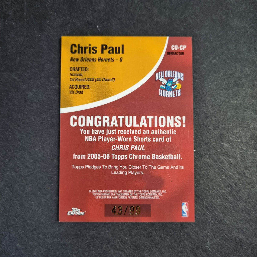 2005-06 Topps Chrome Chris Paul Chosen One Rookie Jersey Refractor 43/99