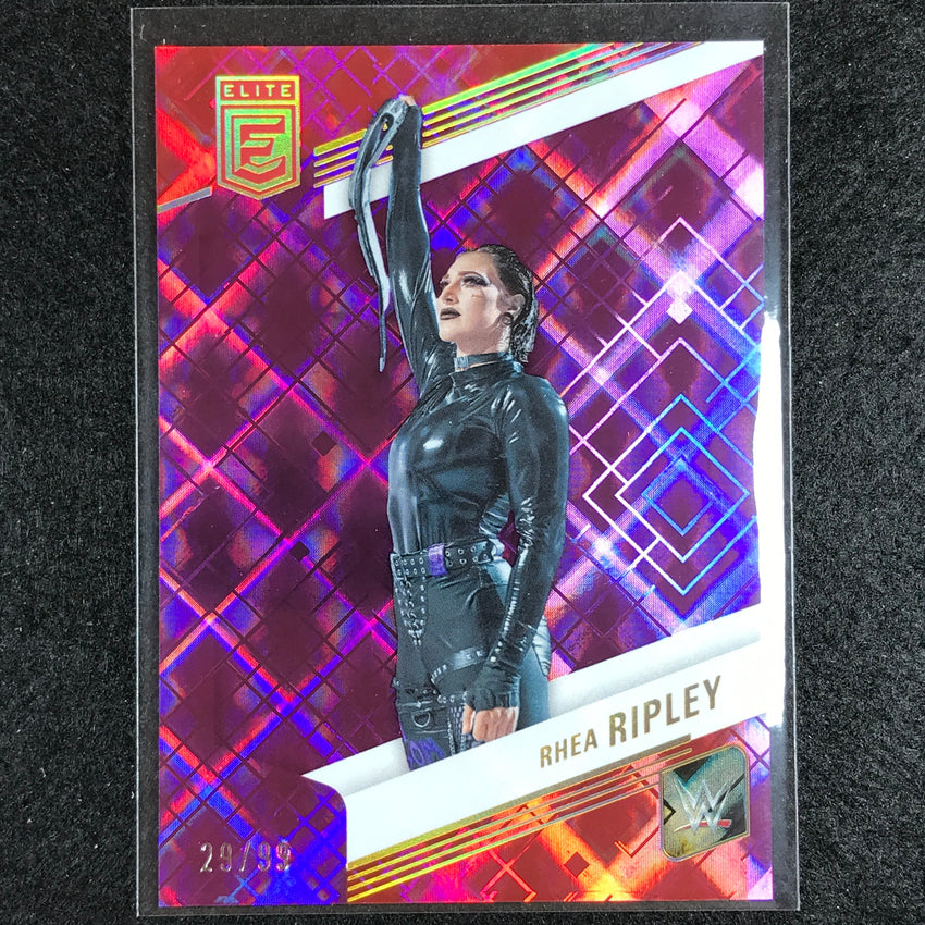 2023 Donruss Elite WWE Rhea Ripley Base Purple 29/99 No 76