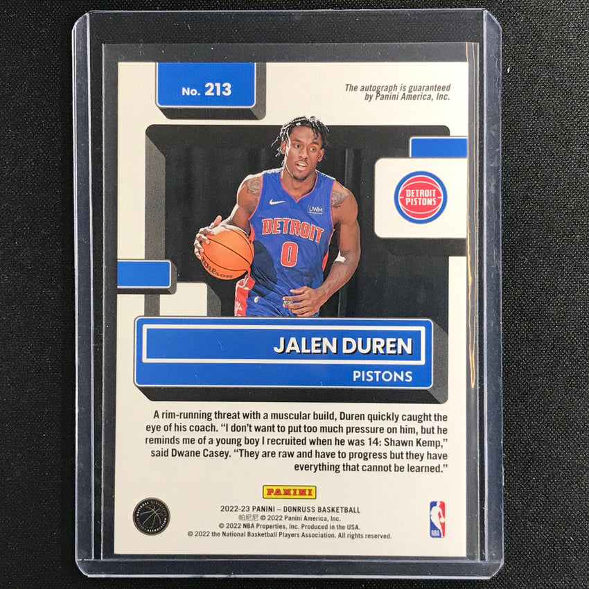 2022-23 Donruss Jalen Duren Rated Rookie Signatures Choice Black Gold Auto 4/8
