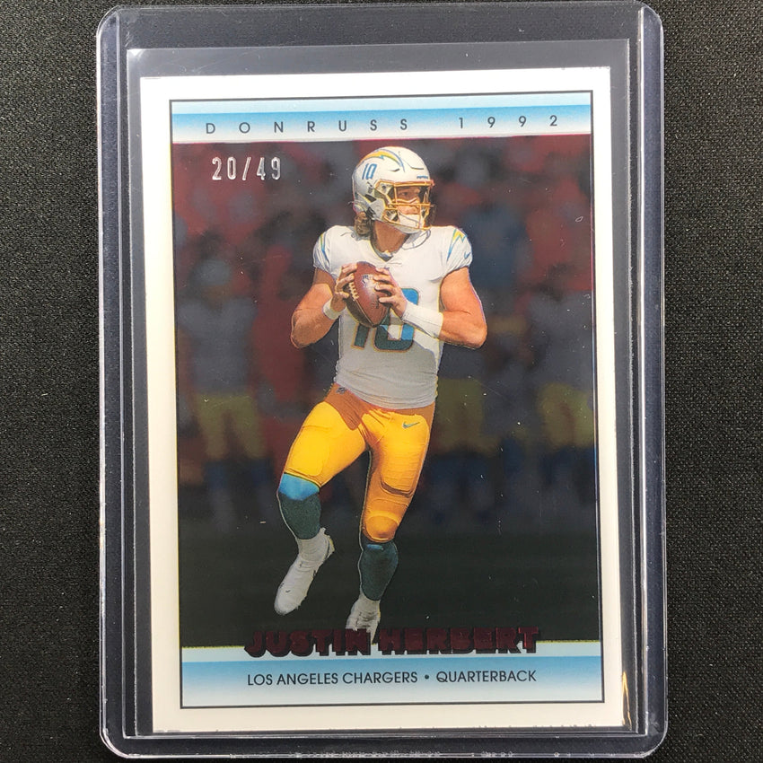 2022 Clearly Donruss Justin Herbert Retro 1992 Red 20/49