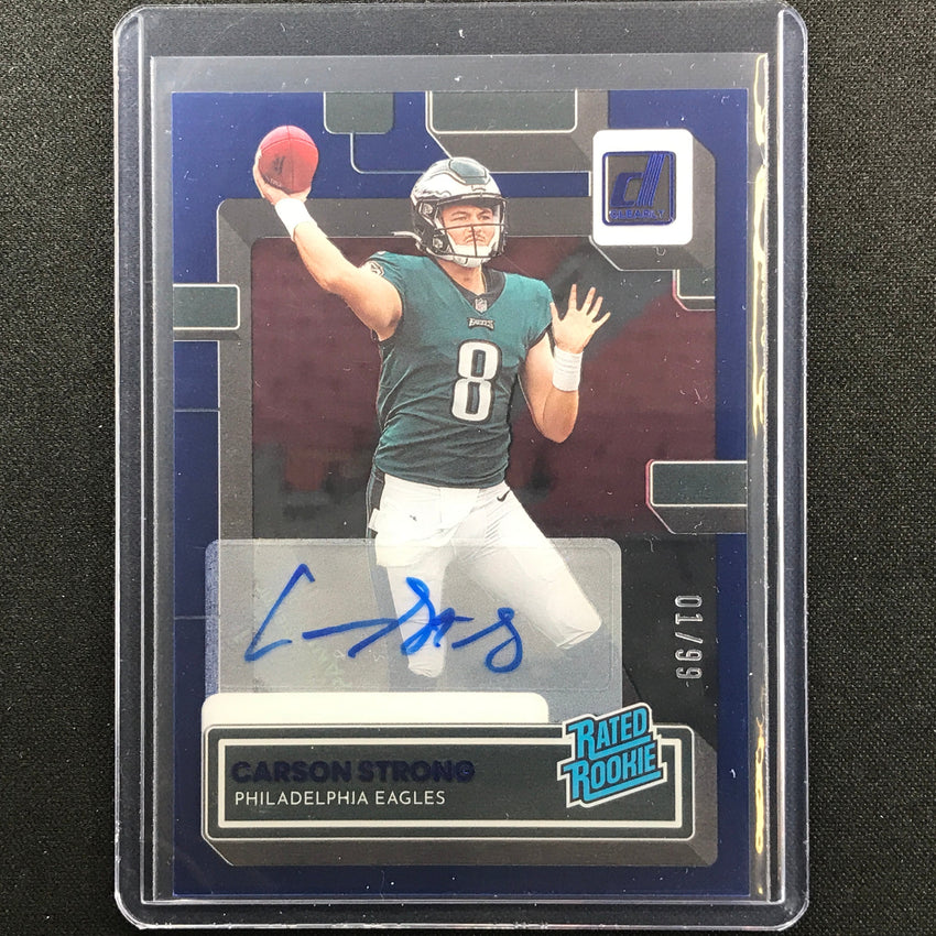 2022 Clearly Donruss Carson Strong Rated Rookie Signatures Auto Blue 1/99