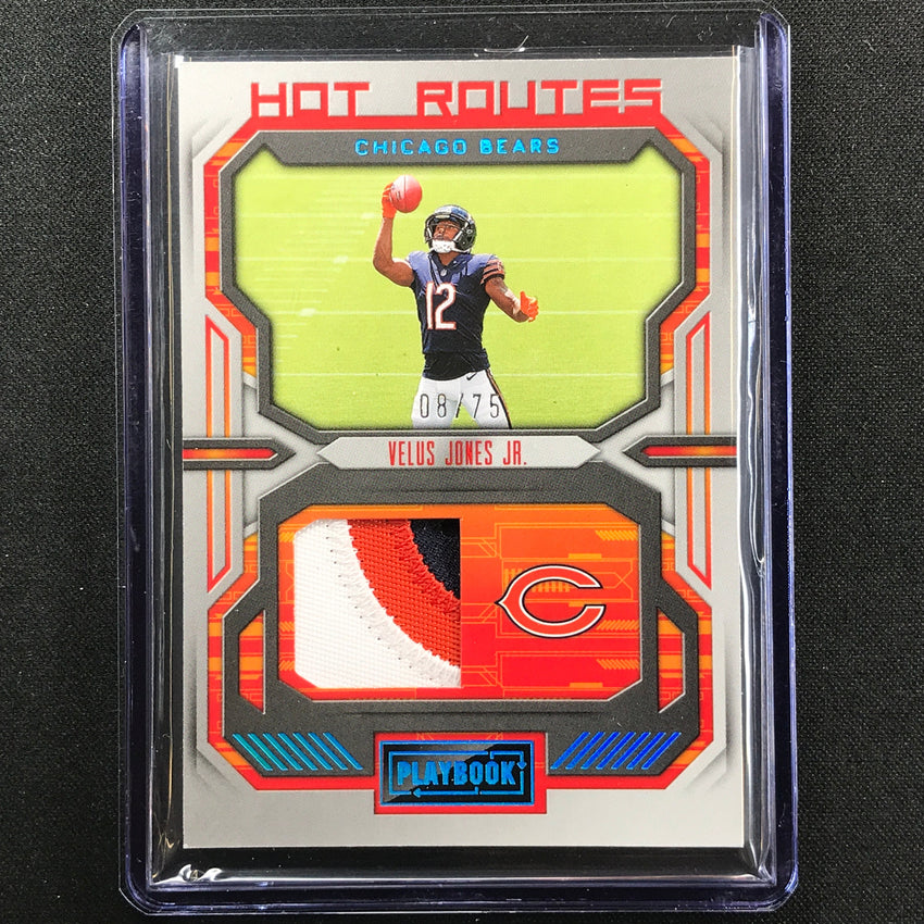 2022 Playbook Velus Jones Jr. Hot Routes Rookie Jersey Patch Platinum 8/75