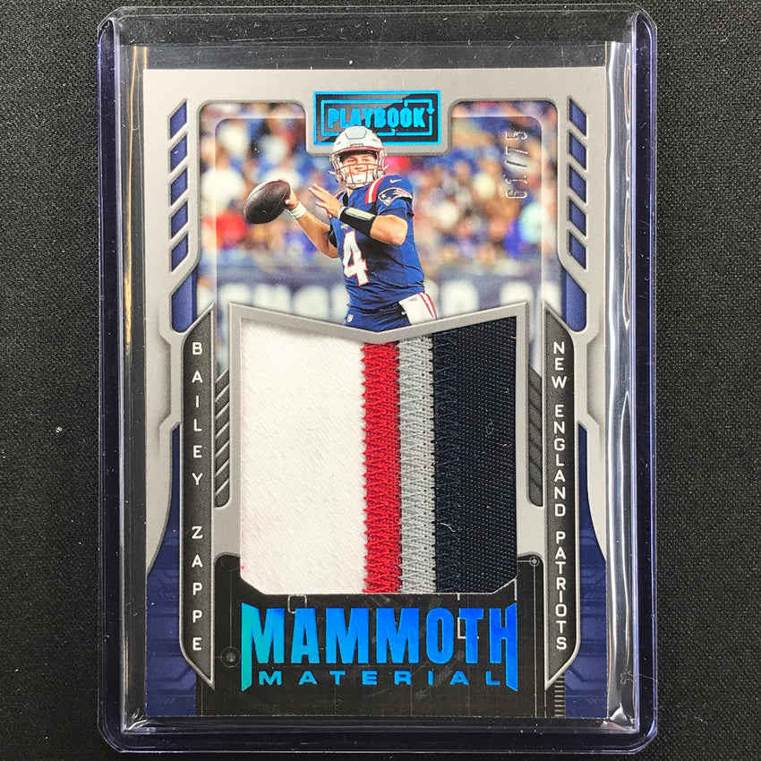 2022 Playbook Bailey Zappe Mammoth Material Rookie Jersey Patch Platinum 61/75