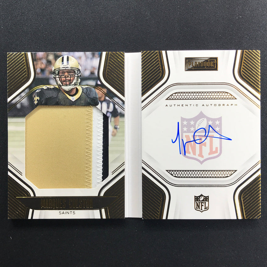 2022 Playbook Marques Colston Playbook Jersey Patch Auto Booklet Gold 3/35