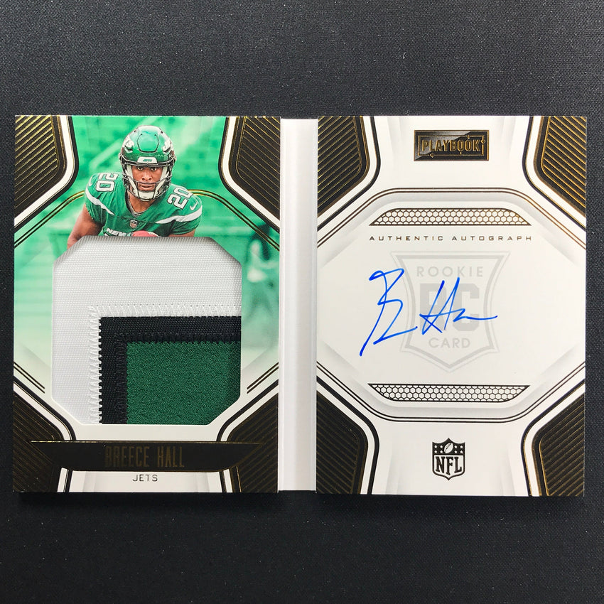 2022 Playbook Breece Hall Rookie Playbook Jersey Patch Auto Booklet Gold 85/99