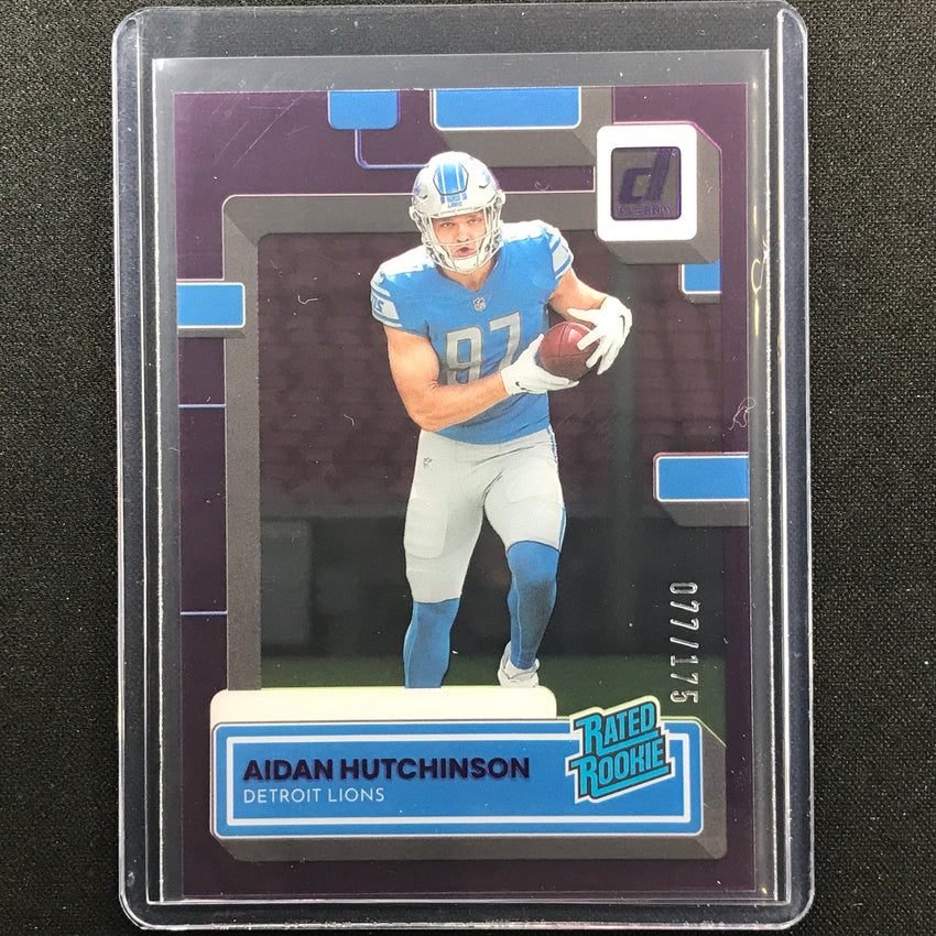 2022 Clearly Donruss Aidan Hutchinson Rated Rookie Purple 77/175
