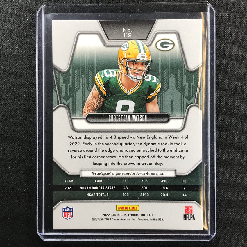 2022 Playbook Christian Watson Base Rookie Signatures Auto Green 9/10