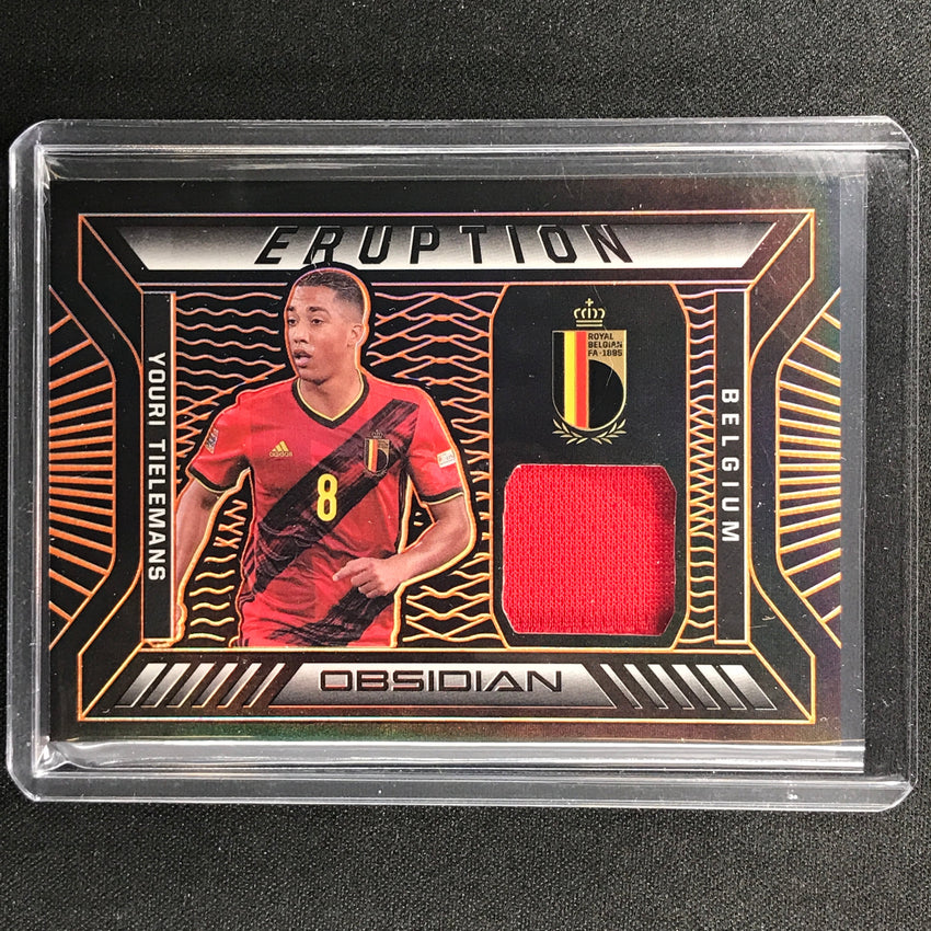 2021-22 Obsidian Youri Tielemans Eruption Jersey Electric Etch Orange 21/50