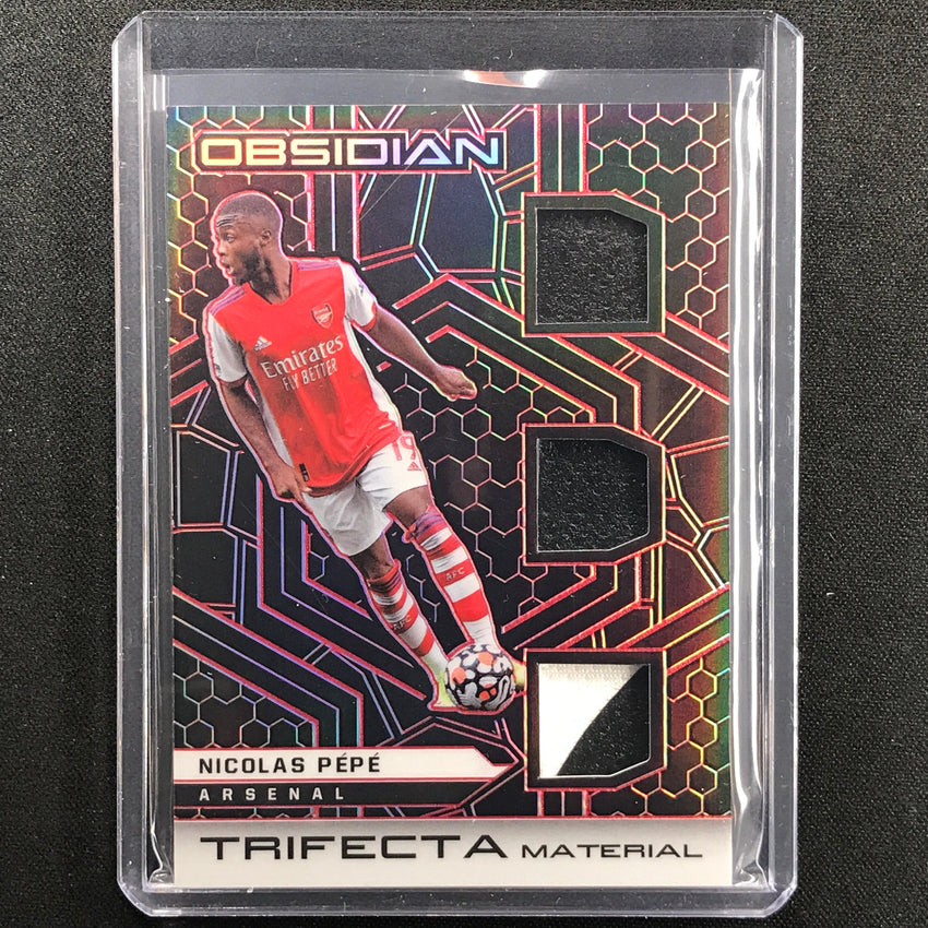 2021-22 Obsidian Nicolas Pepe Trifecta Material Triple Jersey Patch Red 12/25