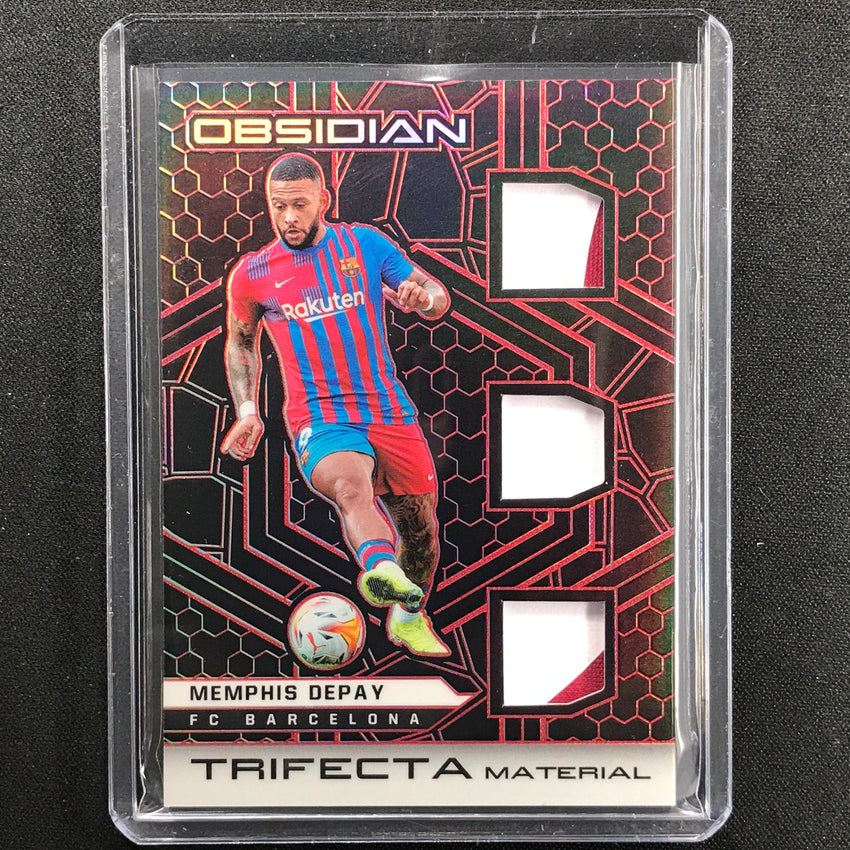 2021-22 Obsidian Memphis Depay Trifecta Material Triple Jersey Patch Red 3/25