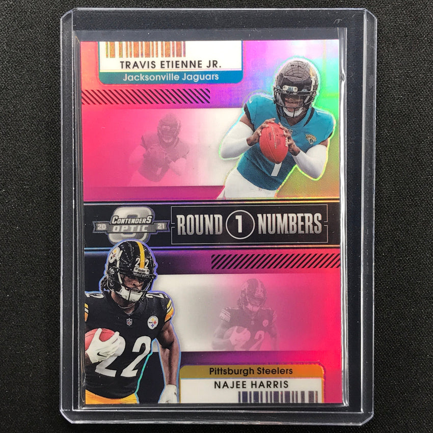 2021 Contenders Optic Travis Etienne Jr. Najee Harris Round Numbers Pink 57/75