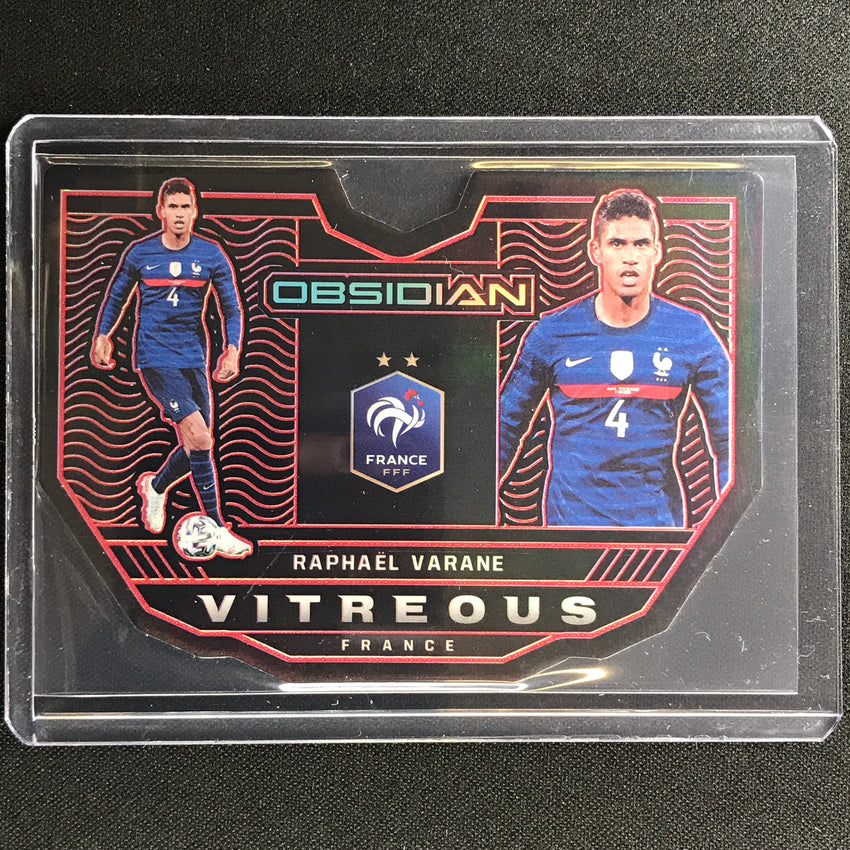 2021-22 Obsidian Raphael Varane Vitreous Electric Etch Red Die-cut 7/20