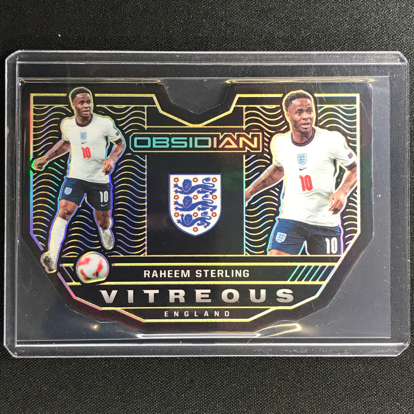 2021-22 Obsidian Raheem Sterling Vitreous Electric Etch Yellow Die-cut 5/10