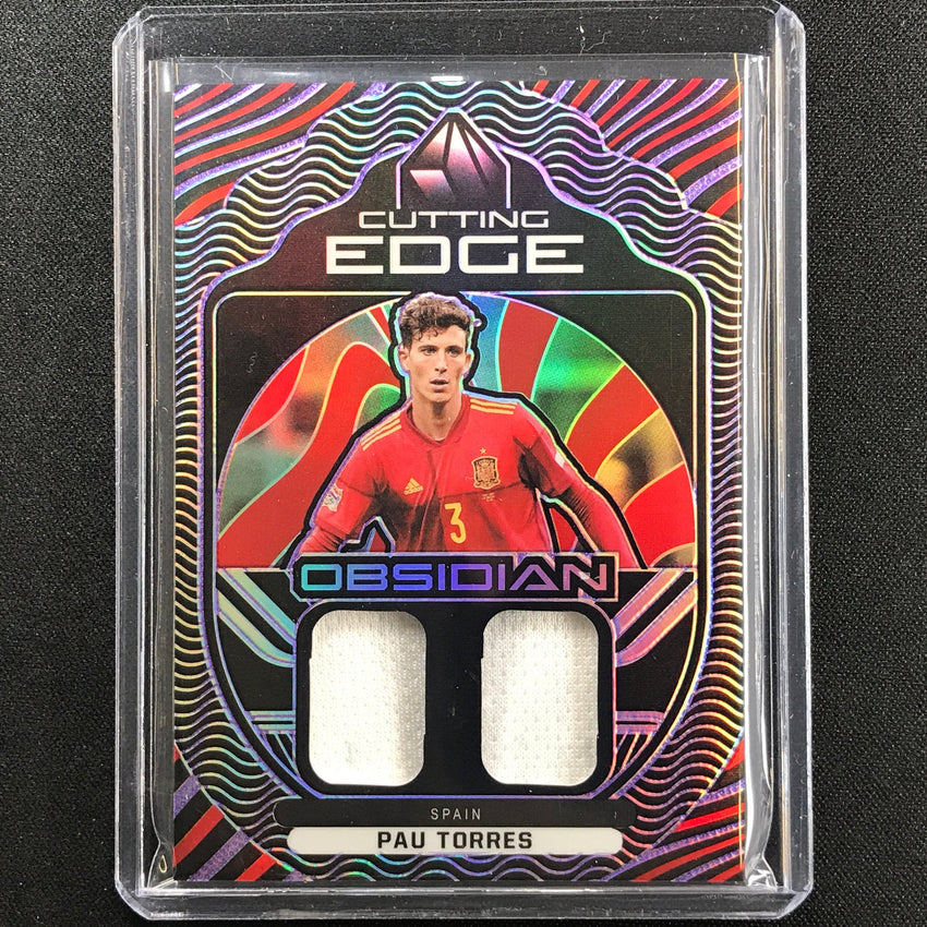 2021-22 Obsidian Pau Torres Cutting Edge Dual Jersey Electric Etch Purple 12/75