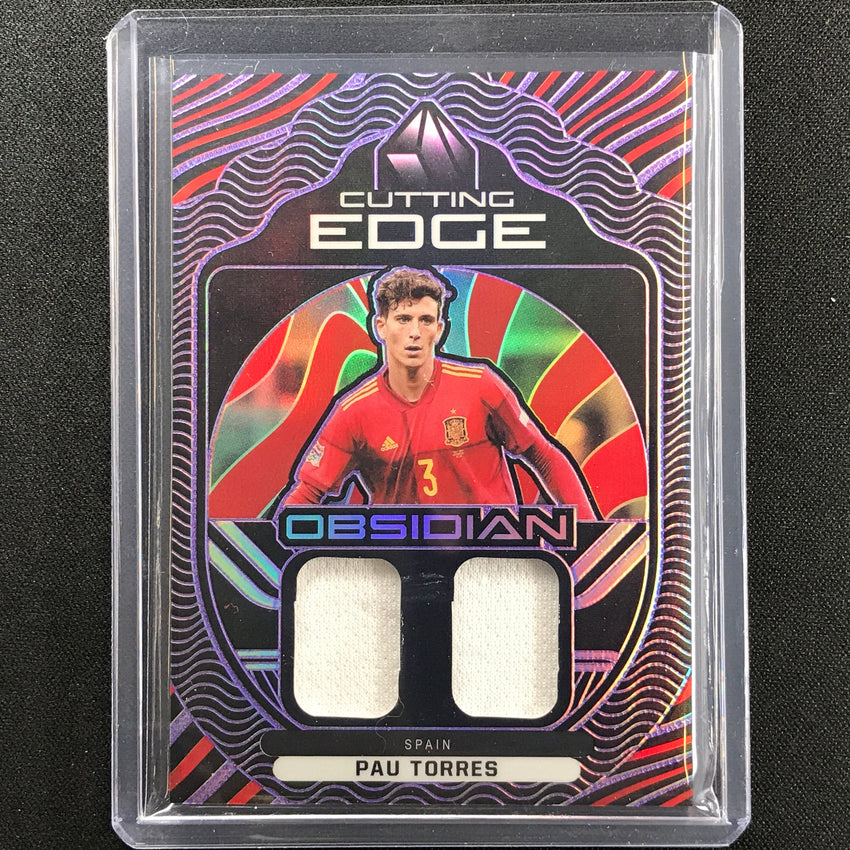 2021-22 Obsidian Pau Torres Cutting Edge Dual Jersey Electric Etch Purple 53/75